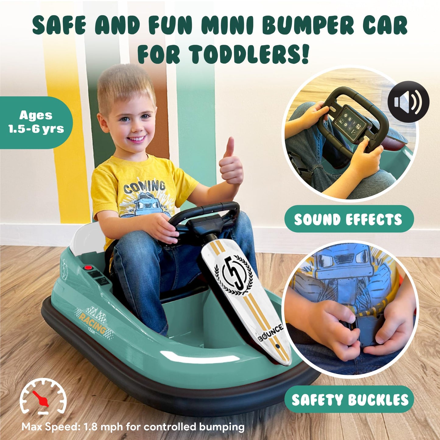 New Bounce Electric Bumper Car for Toddlers 1-3 - Baby Bumper Cars - Electric Car for Kids Ages 1.5-6 Years