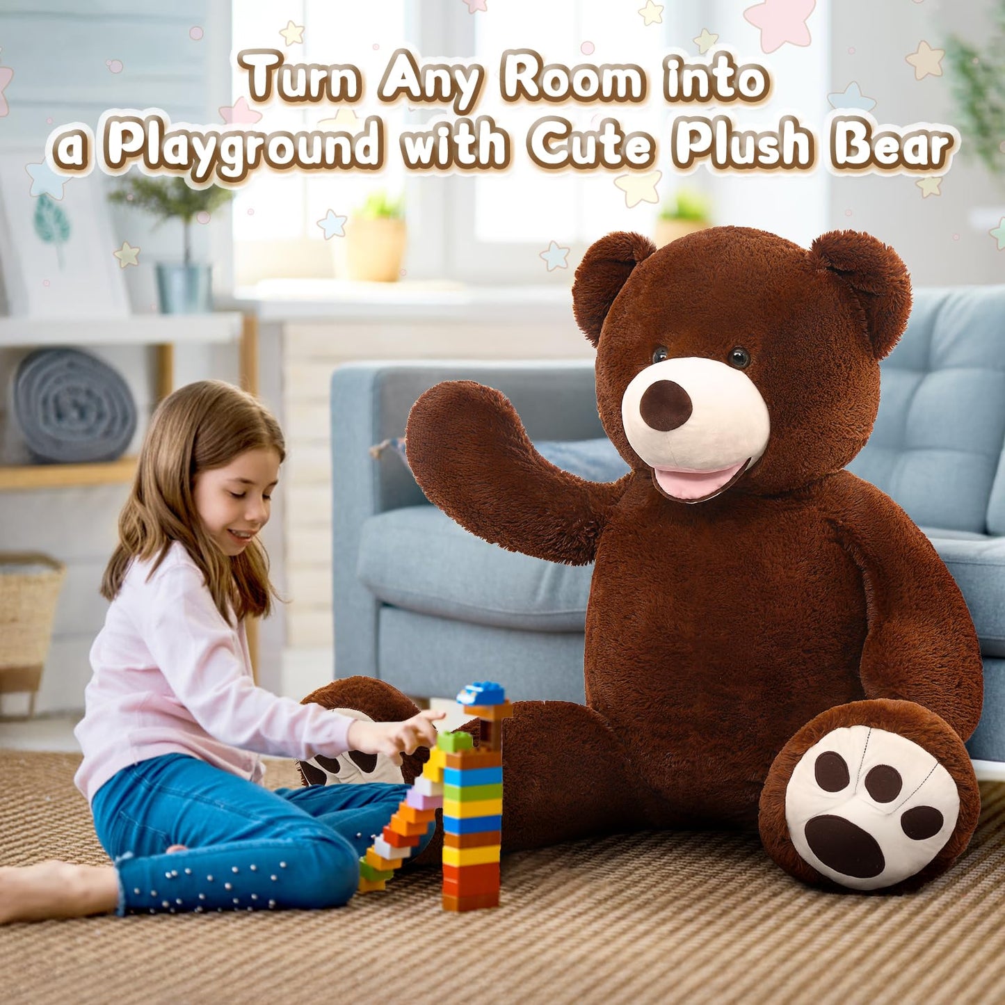 MorisMos Smile Giant Teddy Bear  51inch Large Stuffed Bears with Big Footprints  Big Stuffed Animals Cuddly Plush Gifts for Girlfriends  Boyfriend  Dark Brown