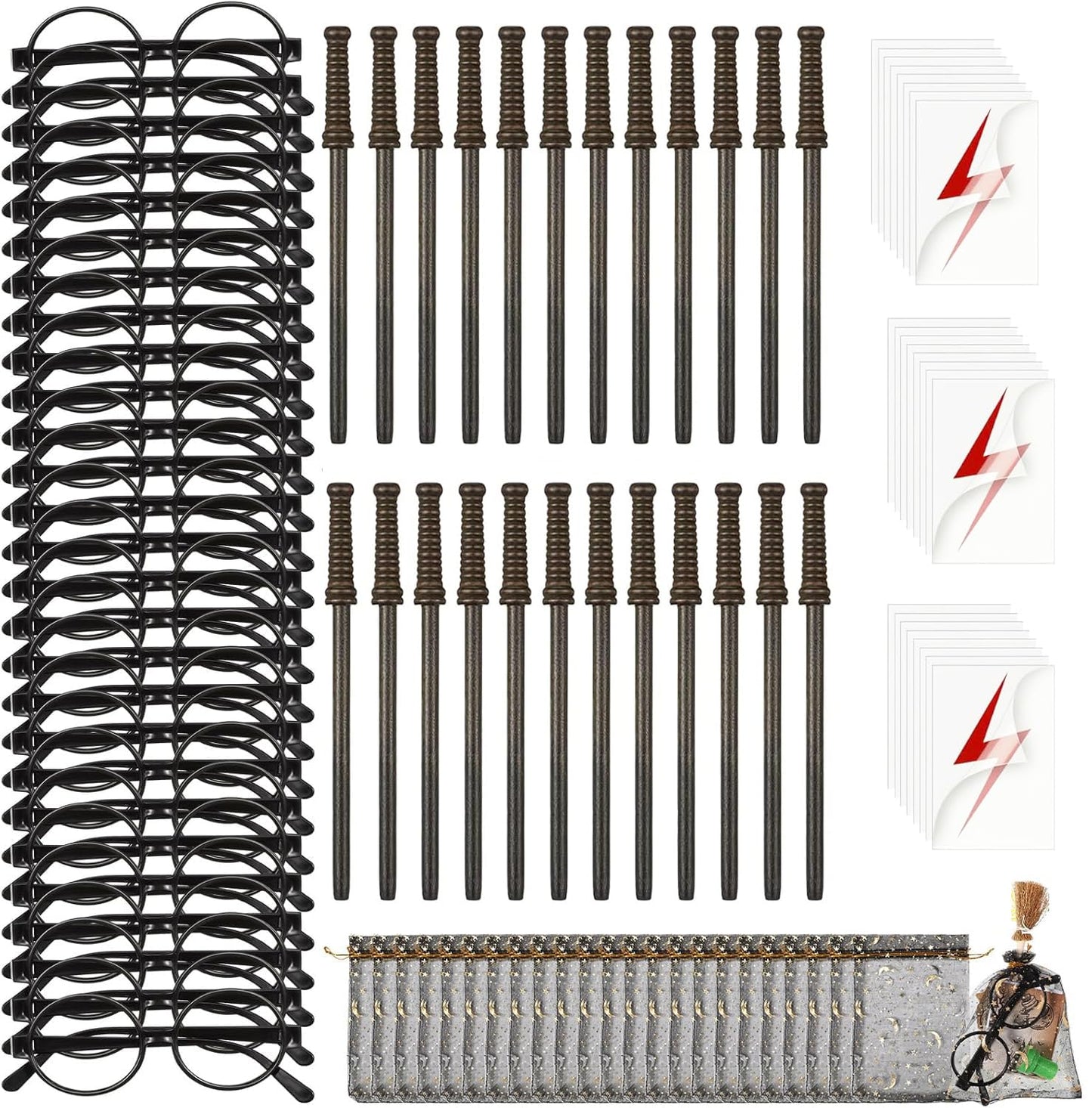 96 PCS Wizard Party Favors Set 24 Wand Pencils, 24 Wizard Glasses with 24 Gift Bags for Wizard Theme Party Supplies Birthday Sch