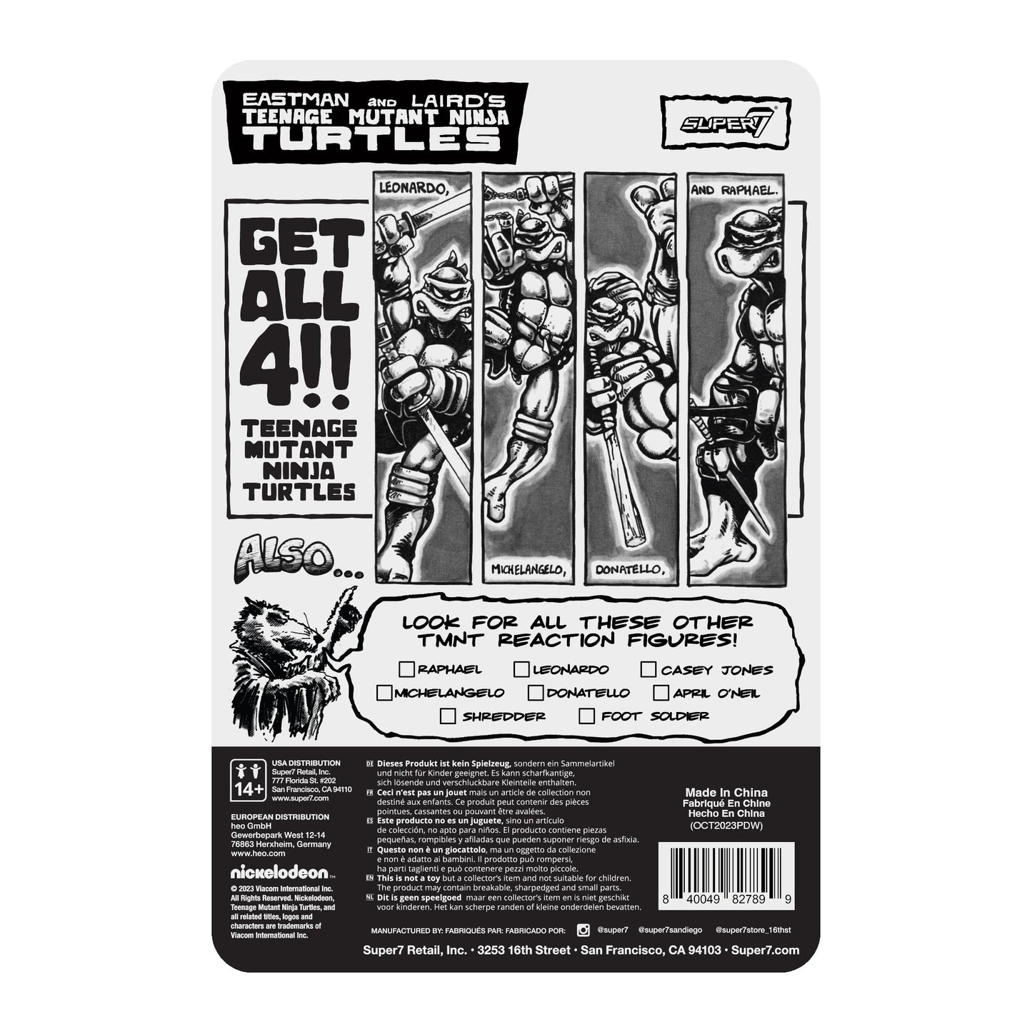 Super7 Teenage Mutant Ninja Turtles Donatello (Comic Grayscale) - 3.75' Tmnt Action Figure With Accessories Classic Cartoon Collectibles