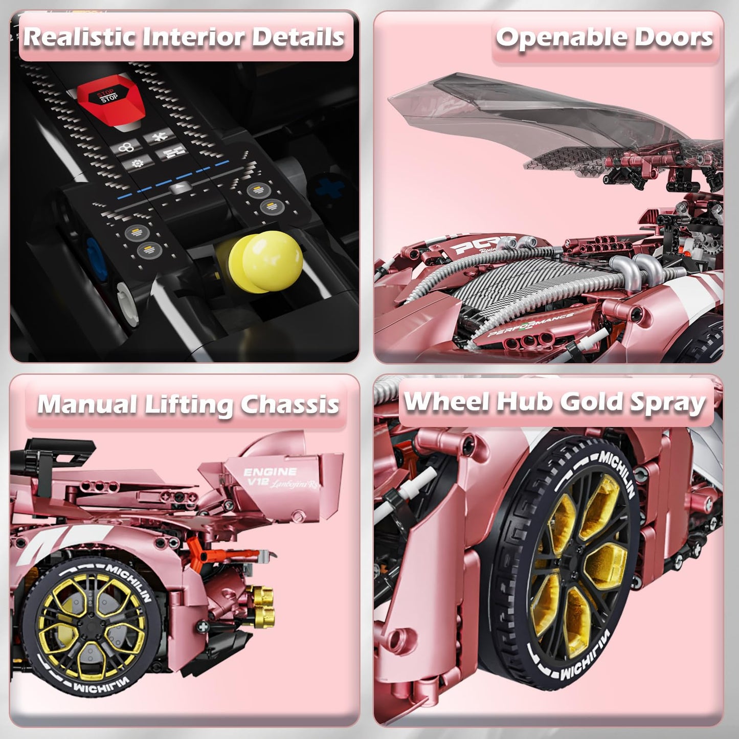 Louyebh Super Car Building Toys - 1:8 Model Car Building Blocks Challenging Race Cars Building Sets Toy Car Gifts Compatible Wit