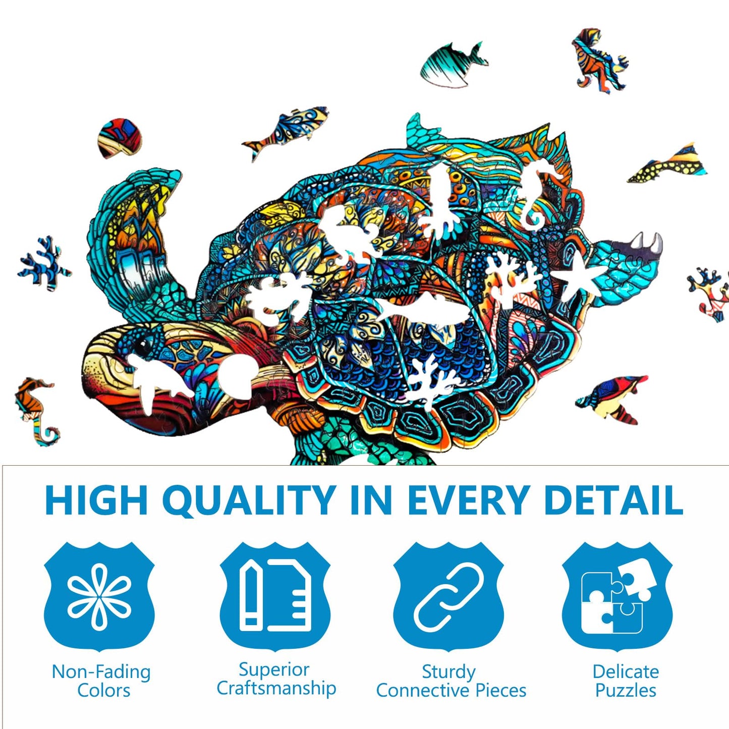 Wooden Puzzles for mature-themeds - Advanced Sea Turtle Wooden Puzzle Unique Shape Puzzels Wooden Jigsaw Puzzles for mature-themeds  Wood Puzzles mature-themed Perfect for Birthday Gifts  Family Puzzles 14.9 x 12.6in 301pcs