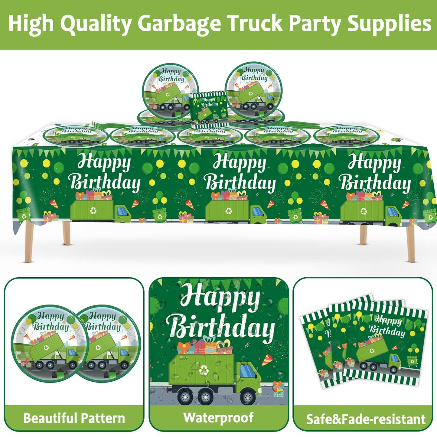 Gisgfim Garbage Truck Birthday Party Supplies Trash Trucks Birthday Party Tableware Includes Party Plates Napkins Fork And Garba