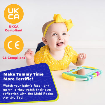 Mobi Peeka Activity Toy - Tummy Time Baby Mirror, Montessori Toys For Babies 0-6 Months And Up, Shatterproof Mirror For Babies,