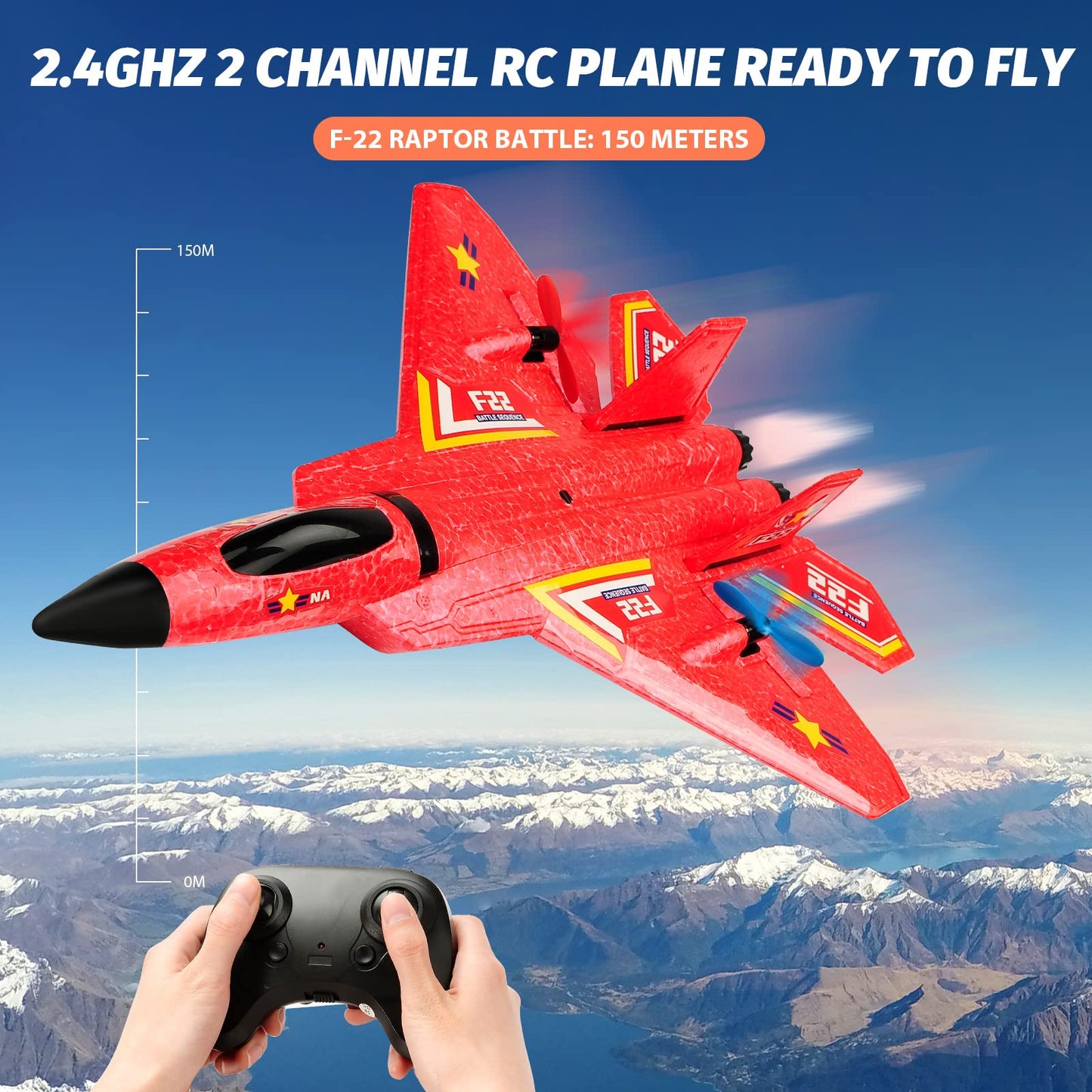 Rc Plane, F22 Rc Airplane Fighter Ready To Fly, 2.4Ghz 2 Channel Remote Control Plane, Rc Airplanes Toy For Boys Girls Kids Begi