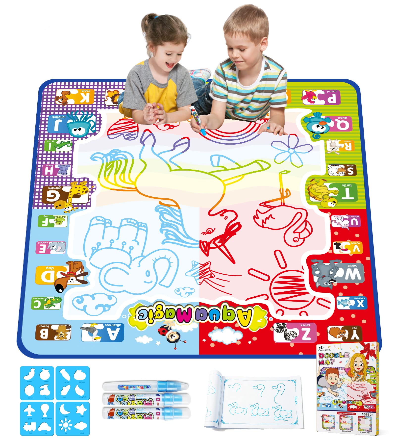 Jasonwell Aqua Water Doodle Mat 31 X 31 Inches Extra Large Magic Drawing Doodling Mat Coloring Mat Educational Toys Gifts For Kids Toddlers Boys Girls Age 2 3 4 5 6 7 8 Year Old (Alphabet)