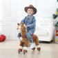 PONYEEHAW Ride on Horse Toy for Kids, Brown Plush Animal, 25.9" L x 12.2" W x 28.3" H, Ages 3-