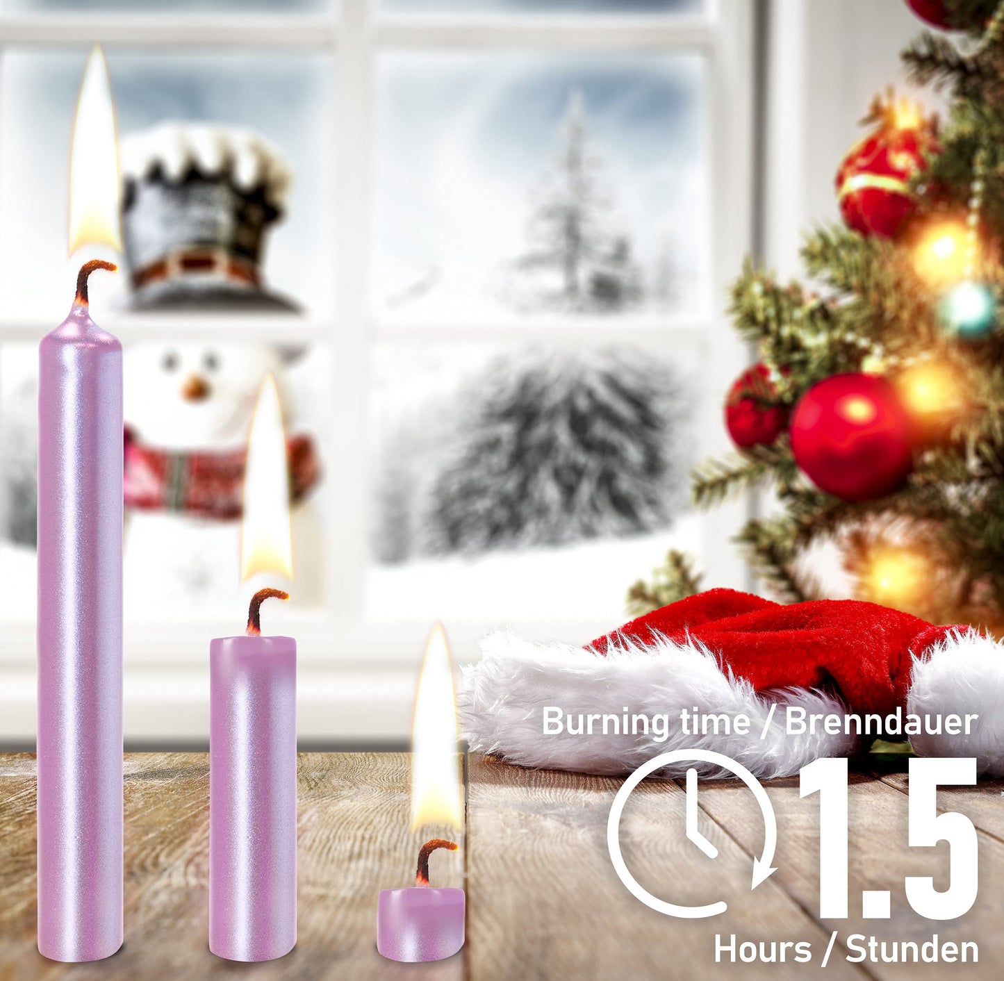 BRUBAKER Tree Candles - Pack of 20 - Purple - 3 x  Inches - Made in Europe - Christmas Wax Candles for Pyramids, Carousels & Chi