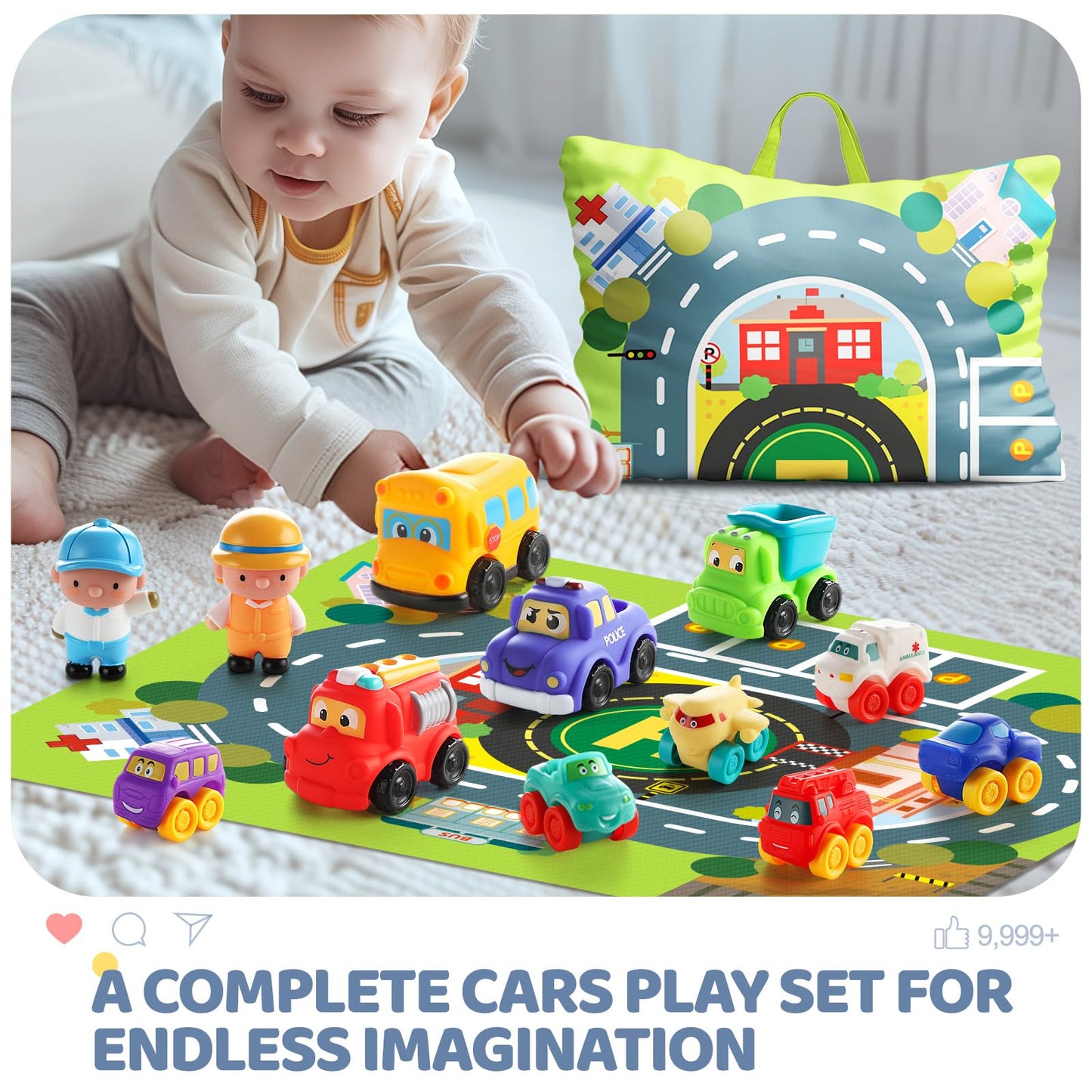 bessome Soft Rubber Toy Car Set for Toddlers, 12 PCS Colorful Cars with Playmat, Ideal for Ages 1-3, Model JZD-227
