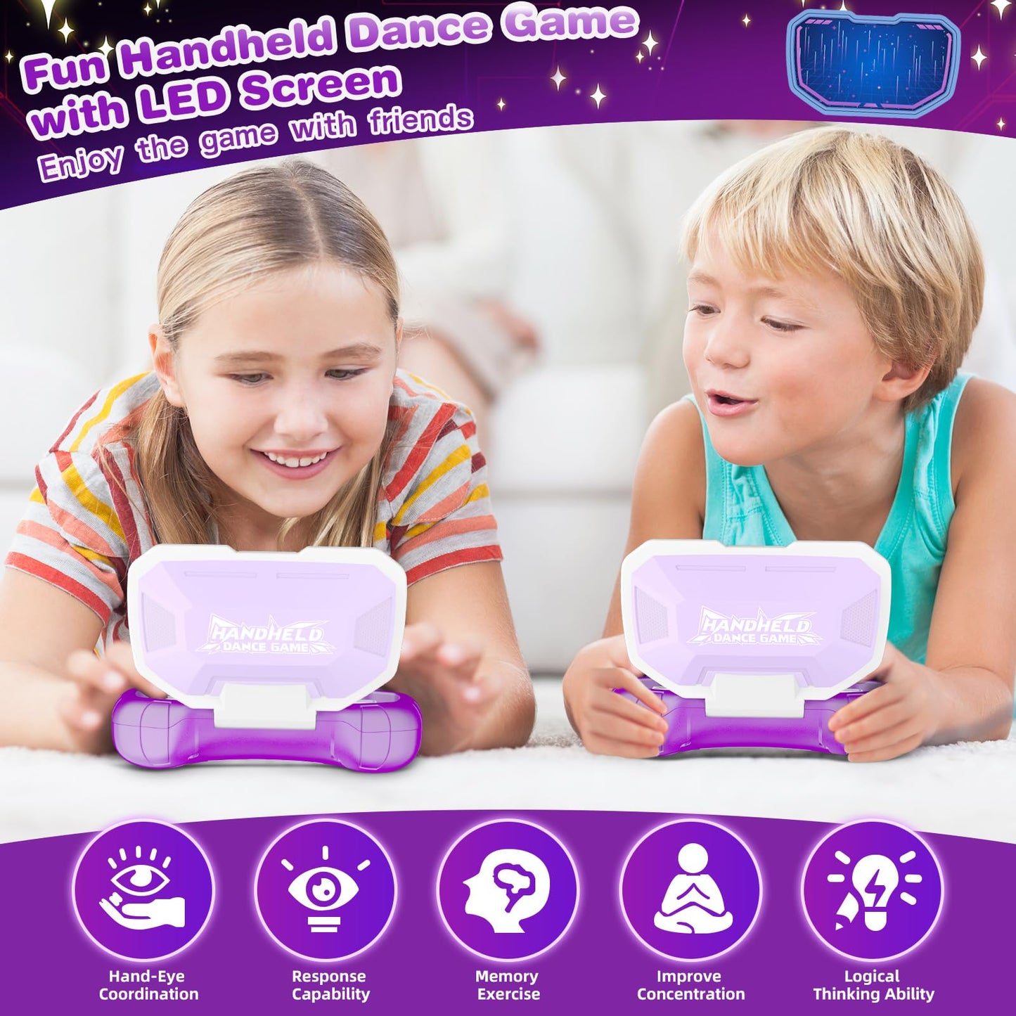 YESGAMO Handheld Dance Games for Kids - 4 Fun Brain & Memory & Reaction & Speed Training Pop Fidget Toys for Boys and Girls -Bir