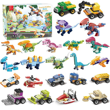 24 Packs Party Favors For Kids Building Set - Valentines Day Gifts For Kids Classroom Dinosaur Building Blocks Exchange Valentin