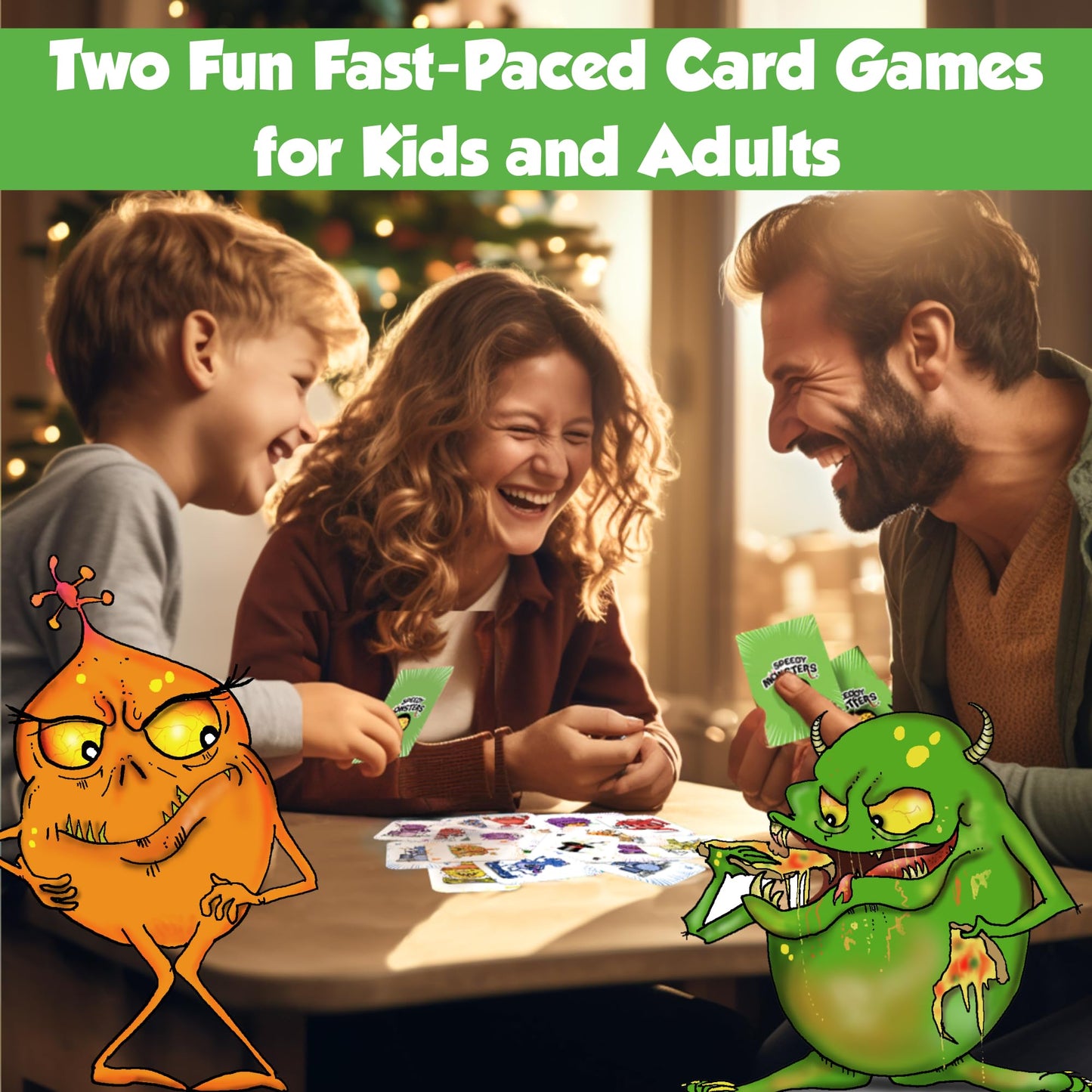 Speedy Monsters Kids Card Games Ages 6-8  2 Fun  Fast-paced Card Games for Kids. Easy to Learn. No Reading Required. Simultaneously Gameplay -No Turns. For Family Night & Camping. 2-6 Players