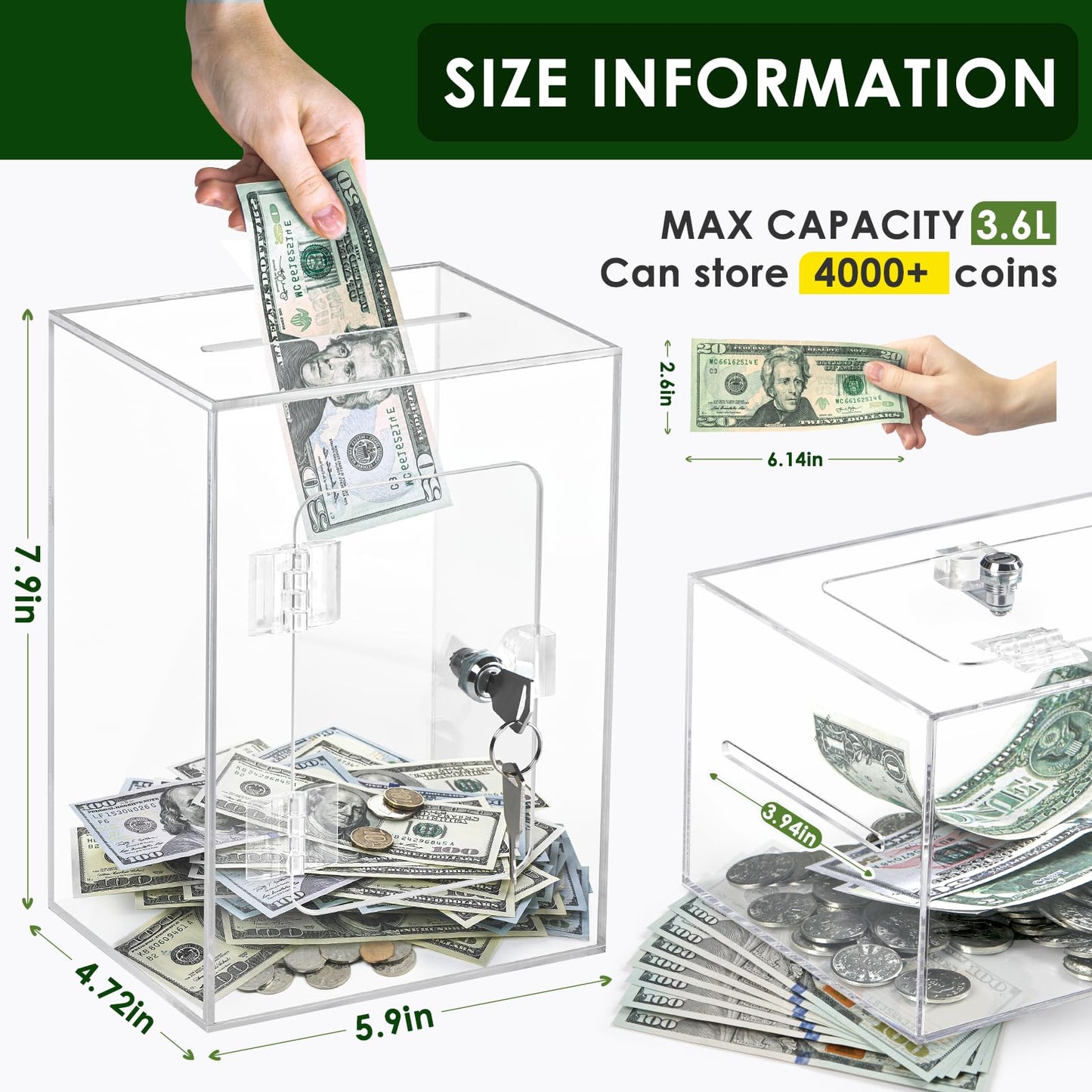 Piggy Bank For Adults Kids, Vcertcpl Acrylic Clear Piggy Bank With Lock Money Saving Box For Cash Saving, Openable Adults Piggy Bank For Real Money Bank Coin Bank Change Jar