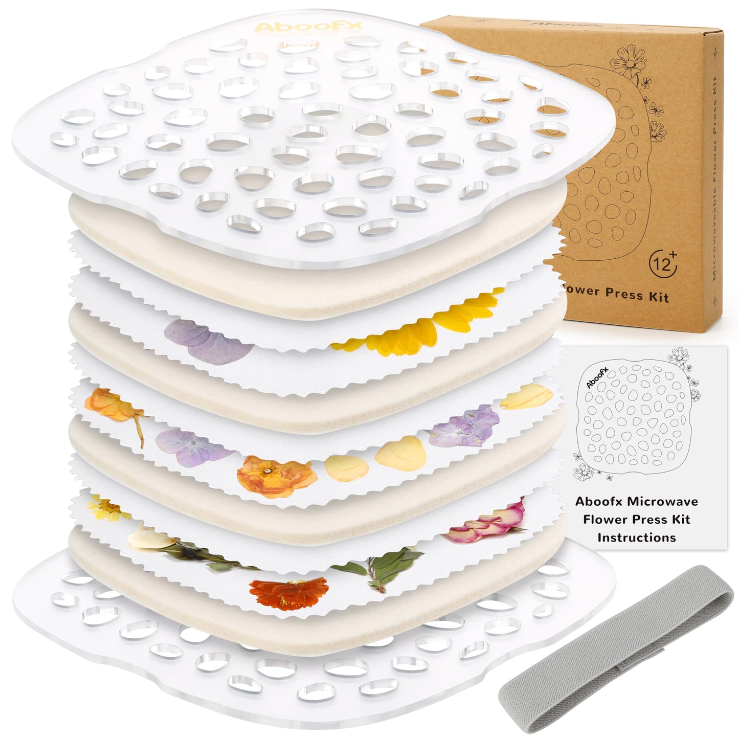 Aboofx 3 Layers Microwave Flower Press Kit - Fast Drying, Transparent, 6.3 x 6.3 inch, Model F-037P for Easy Flower Preservation