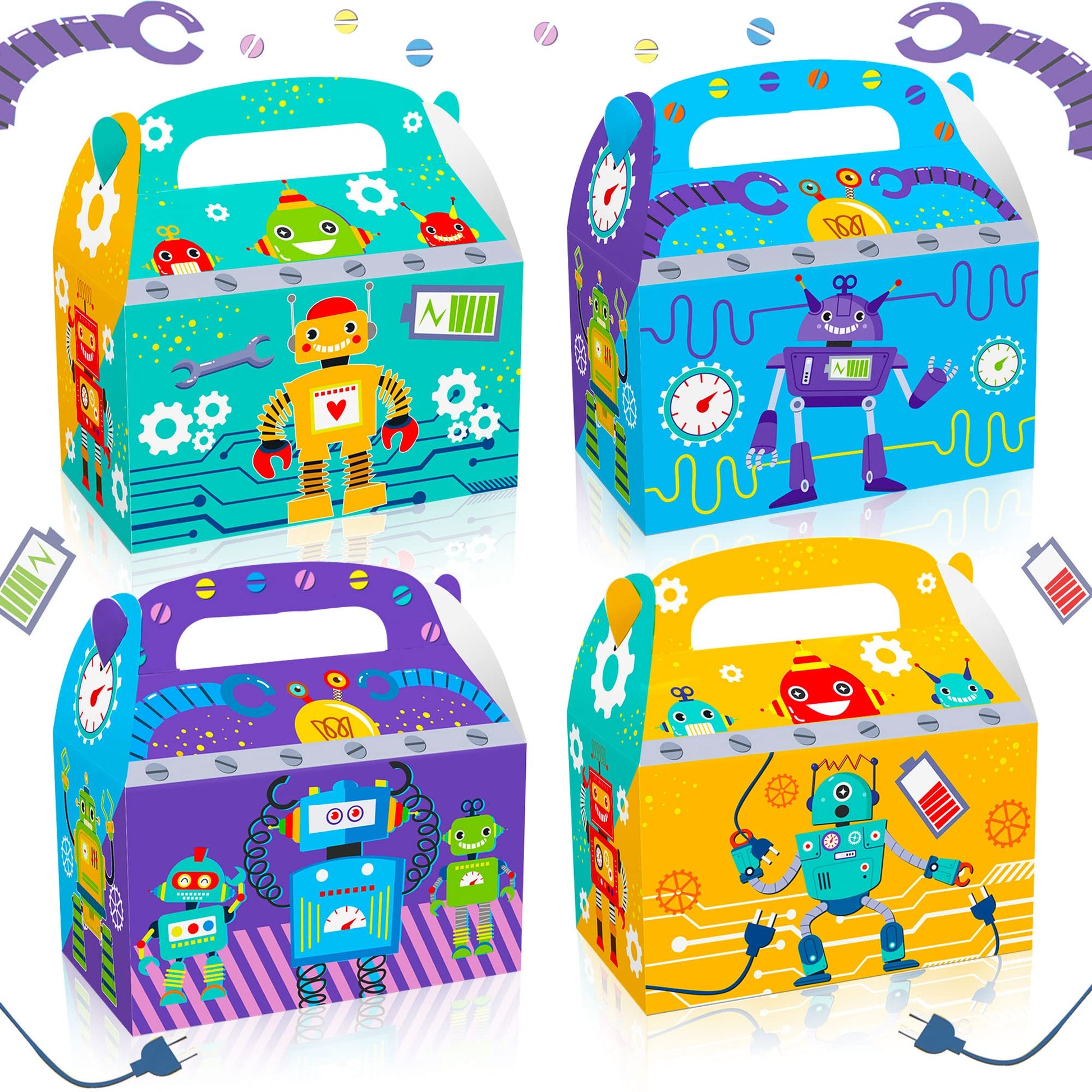 LaVenty 12 PCS Robot Birthday Party Favors Boxes Robot Birthday Party Supplies Robot Birthday Party Favors Bags Robot Birthday B