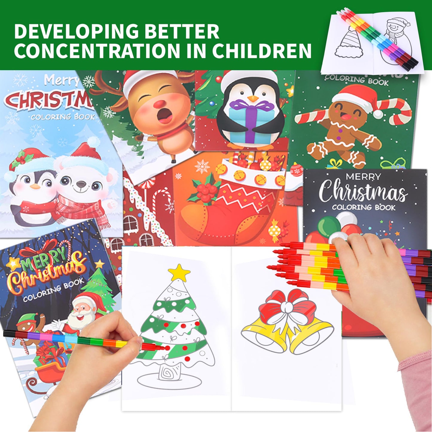 48Pcs Christmas Coloring Book for Kids with Crayons, Christmas Activity Books Mini Coloring Book Bulk DIY Art Drawing Book Set X