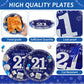 Gisgfim 96 Pcs 21St Birthday Plates And Napkins Party Supplies Cheers To 21 Years Tableware Set Blue Silver 21St Birthday Dinner