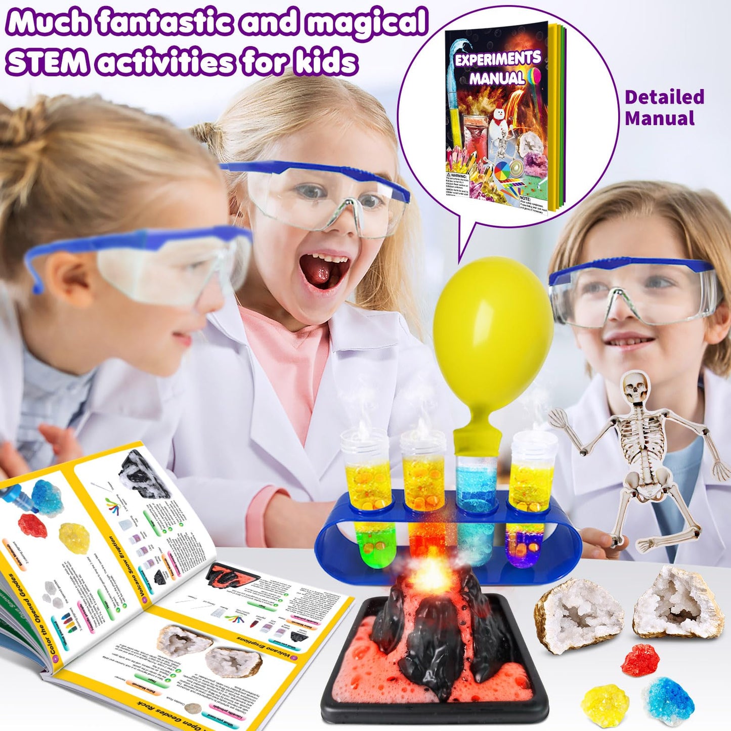 Unglinga 150 Experiments Science Kits For Kids Boys Girls, Scientific Toys Gifts Ideas Birthday Christmas, S.T.E.M Project Chemistry Break Geodes, Volcano, Physics Educational Activities