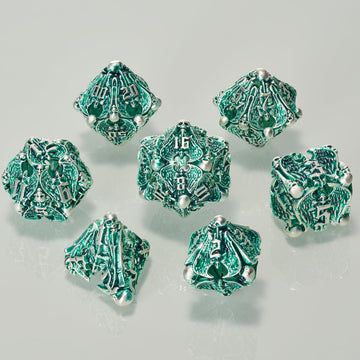 DND Dice,HNCCESG Hollow Metal Set 7 Pcs for Dungeons and Dragon,D and D GIFS of Tabletop Game (Matte Green White Skull)