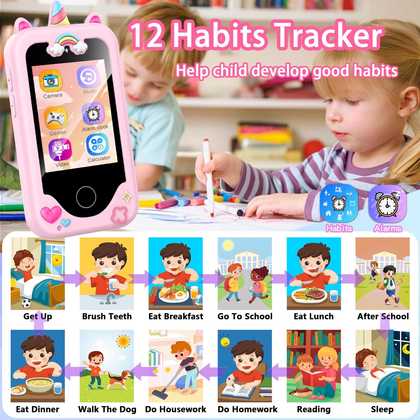 Nikuku Kids Phone for Girls, Kids Smart Phone Christmas Birthday Gifts for Girls Age 3-8, Toddler Touchscreen Pretend Play Phone