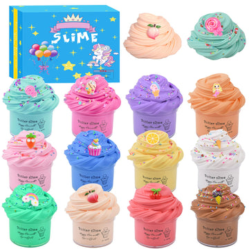 12 Pack Scented Mini Butter Slime Kit, With Unicorn, Rainbow, Animal Candy And Fruit Slime Charms Supplies, Super Soft & Non-Sticky, Ideal Gift For Kids, Stress Relief Putty Toy For Girl And Boys