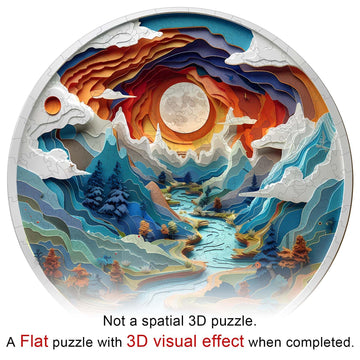 Jigfoxy Wooden Puzzle for mature-themeds  3D Visual Full Sun in The Mountains Wooden Jigsaw Puzzles for mature-themed  Unique Animal Shape Wood Cut Puzzles  for Friends Family (L-13.4 * 13.4in-300pcs)