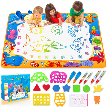 Water Doodle Mat - Kids Painting Writing Color Doodle Drawing Mat Toy Bring Magic Pens Educational Toys For Age 2 3 4 5 6 7 Year Old Girls Boys Age Toddler Gift