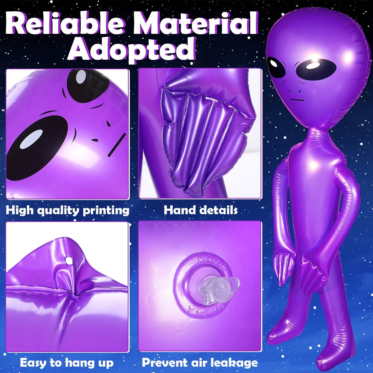 Zhanmai 4Pcs 35/63 Inch Inflatable Alien Balloons, Pvc Silver, Purple, For Party Decorations, Halloween, Birthday, Christmas, Unisex