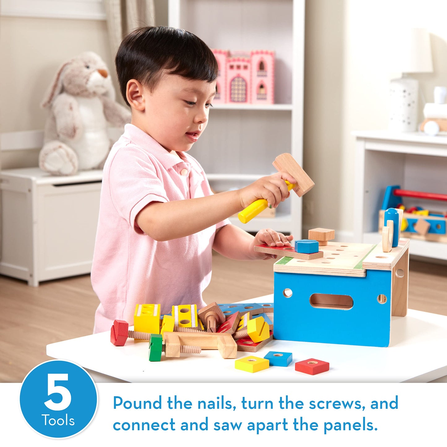 Melissa & Doug Wooden Tool Bench Set - 32 pcs, Multi-color, 9.5x8.0x7.5 inches, Model 9386