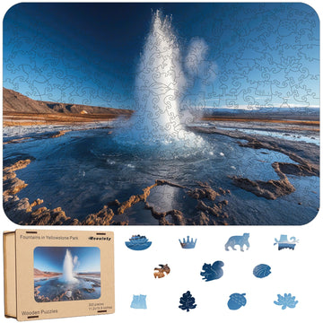 Wooden Puzzle For Adult, Fountains Of Yellowstone Park 300 Piece, Landscape Jigsaw Puzzle, Spring Puzzle, Wooden Puzzle For Vale