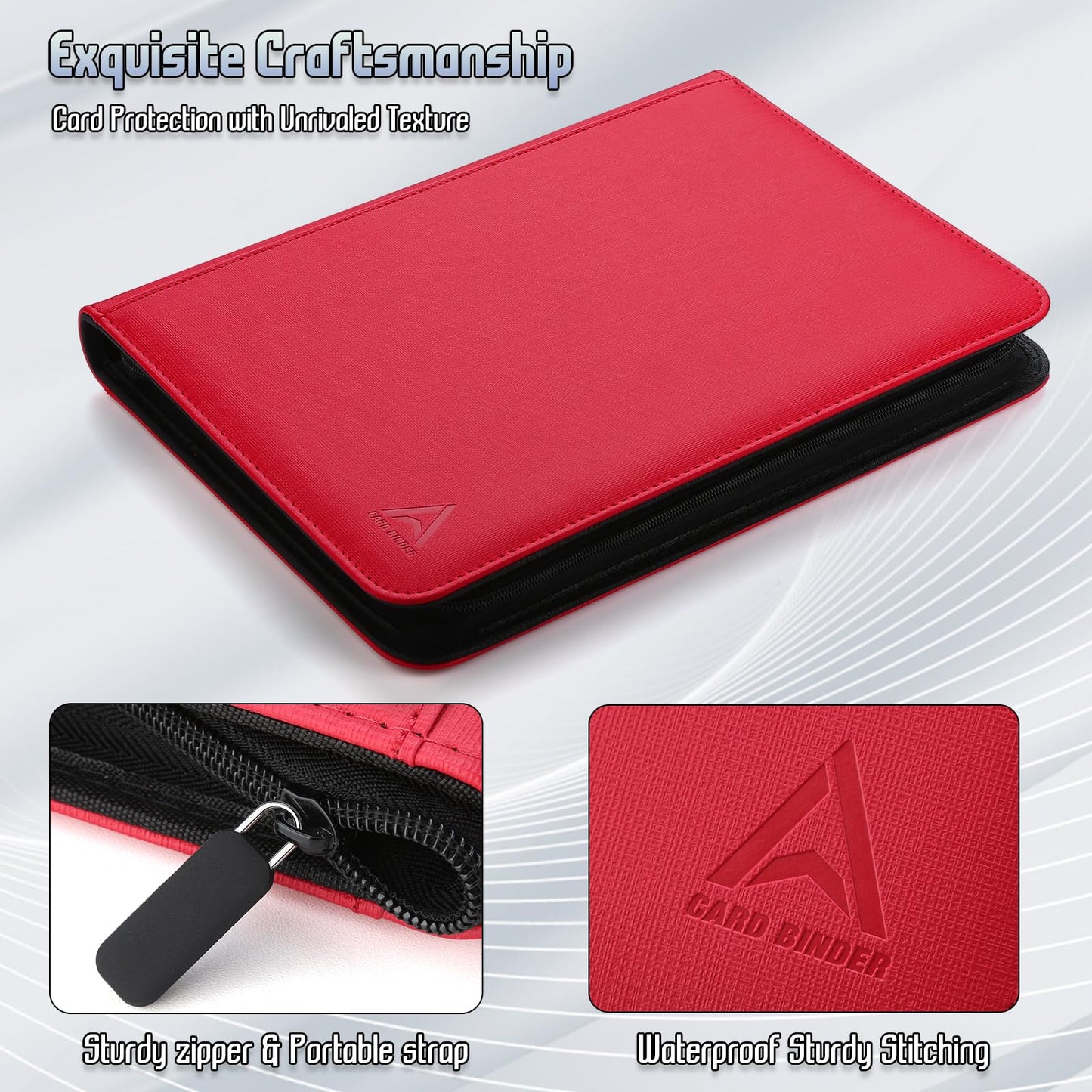9 Pocket Trading Card Binder 540 Capacity with Zip Closure - enhanced Double Sided PU Leather Card Protector  Hold & Organize Cards for TCG  MTG  Sports Cards (red)
