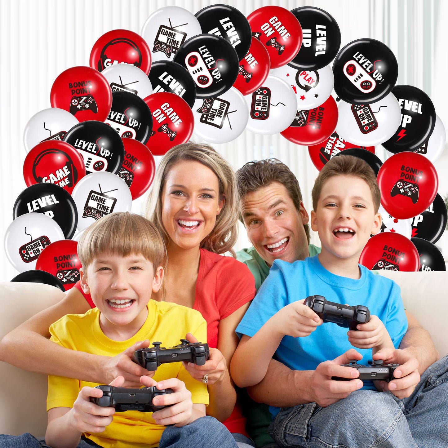 Aoriher Video Game Party Birthday Balloons Set Gaming Black Latex Theme Balloons Decorations For Teens Player Birthday Party Supplies, 36 Pieces(Red, Black, White)