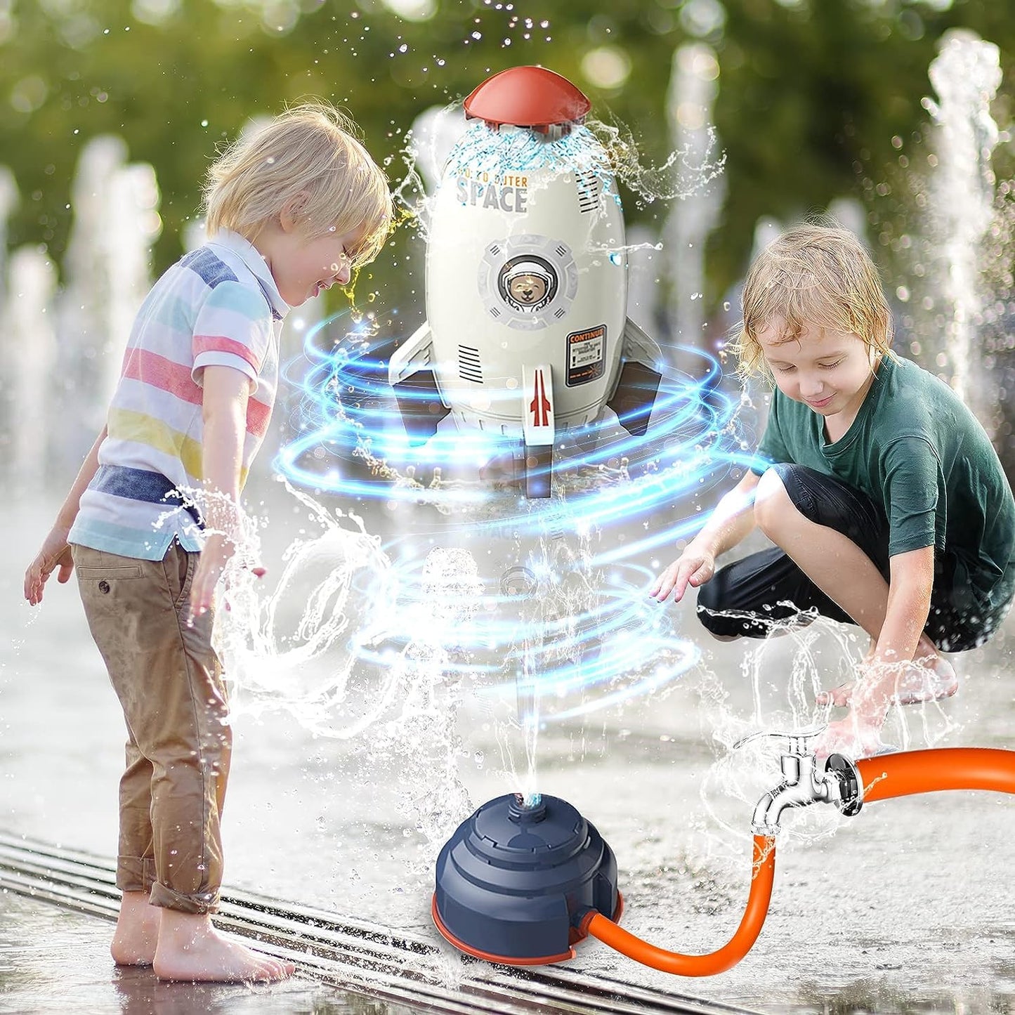 Tansar Sprinkler Rocket Launcher, Outdoor Water Toys For Kids, Summer Outside Game, Holiday & Birthday Ideas For Boys Girls Age 3 4 5 6 7 8 Year Old, Gray