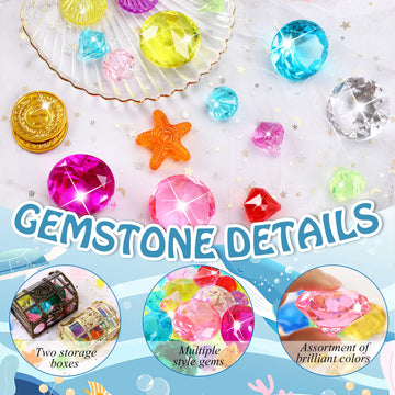 Marforever 70 Pcs Diving Gem Pool Toys -10 Colorful Big Acrylic Diamond Pool Gem Set With 2 Treasure Pirate Boxes Summer Swimmin
