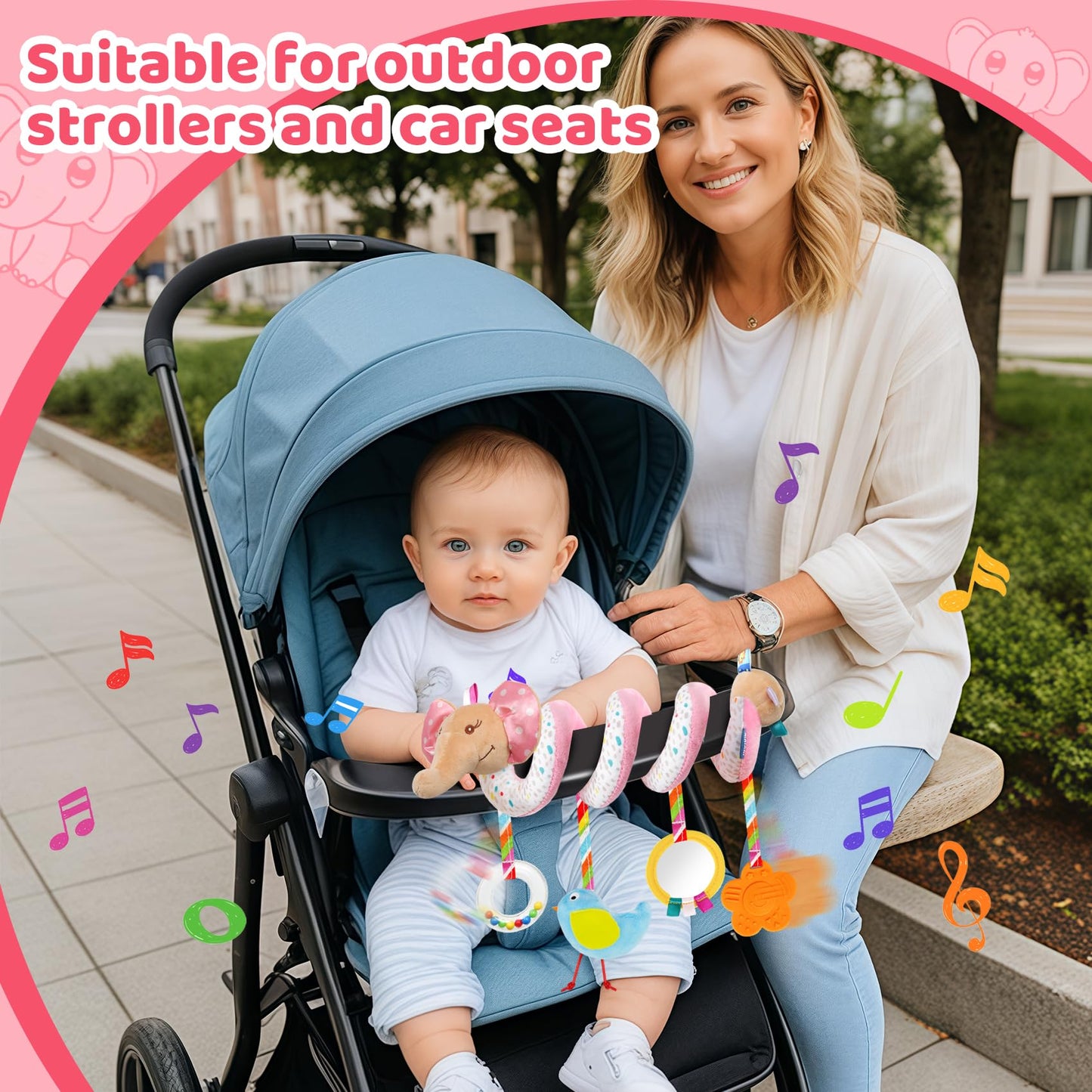 Car Seat Toys For Babies Boys Girls 0 2 4 6 7 9 10 11 12 Months,Spiral Hanging Plush Toys Activity Stroller Toy Sensory Hanging