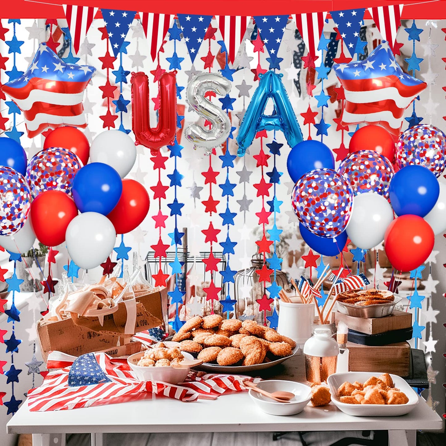Red White And Blue Balloons Party Decorations With Patriotic Theme Foil Fringe Curtain For Graduation Party Supplies Nautical Ve