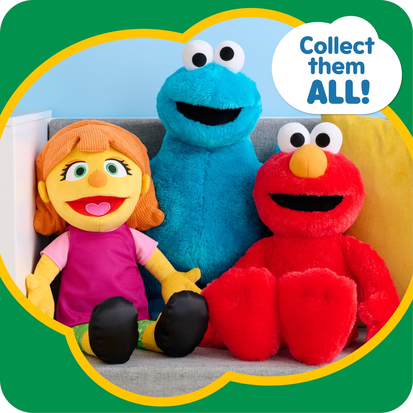 Just Play Large Plush Cookie Monster Stuffed Animal, 18-inch, Blue, Polyester, Model 53427, Perfect for Kids Ages 3 and Up
