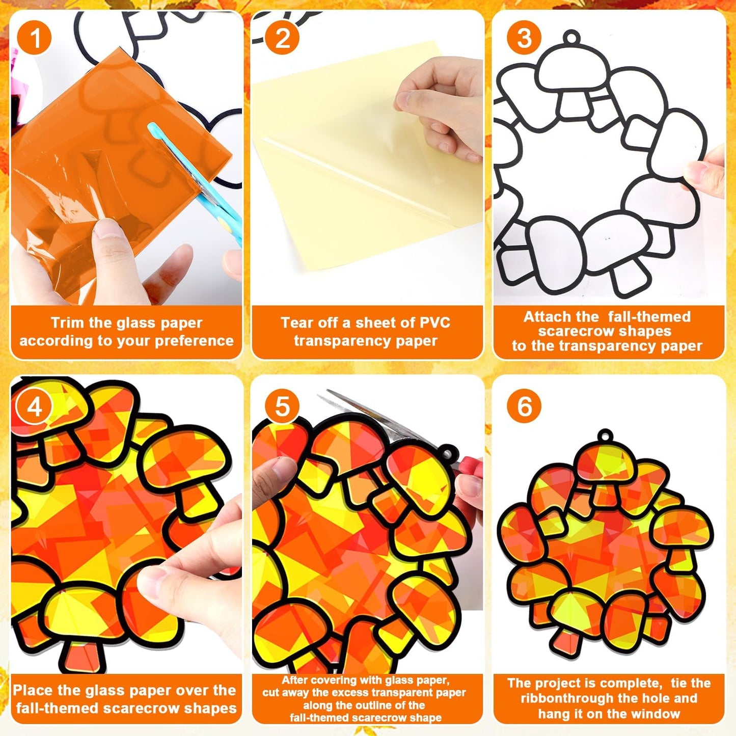 32 Sets Fall Thanksgiving Wreath Suncatchers Craft Kit DIY Window Stained Glass Effect autumn Wreath Paper Crafts Home School Cl