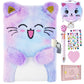 Pjdrllc Cat Diary With Lock, Gift For 6 7 8 Year Old Girl, Secret Diary Journal Notebook With Coin Purse, Multicolored Pen, Post-It Note, Stickers, Practical Gift For Birthday (A Happy Cat)