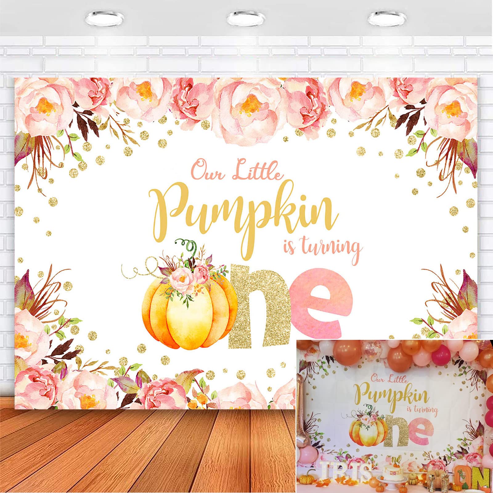 Avezano Pumpkin 1st Birthday Backdrop Girl Our Little Pumpkin is Turning One Decorations 7x5ft Fall Pink and Gold Pumpkin First 