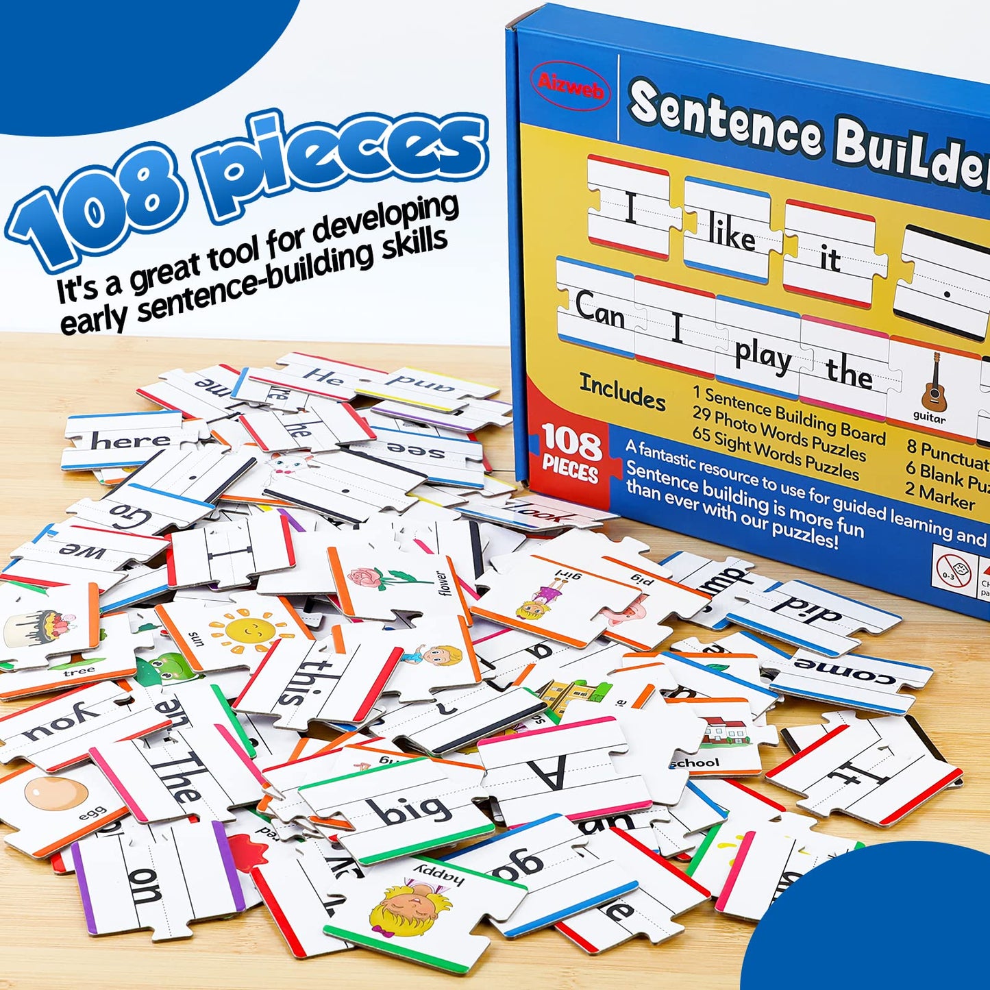 Aizweb Sentence Building,Sight Word Games For Kindergarten 1St 2Nd Grade Classroom Must Haves,Montessori Phonics Reading Learning Games,Speech Therapy Special Education Manipulative Toy For Teacher