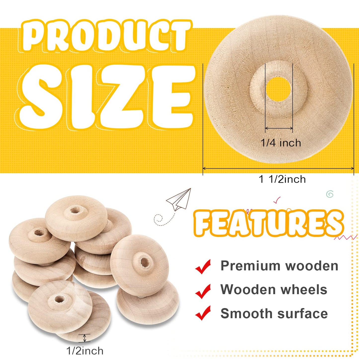36 Pack Wooden Wheels Toys Wooden Wheels for Crafts Toys Wooden Craft Wheels Wooden Mini Wheels with Axle Pegs for Crafts DIY To