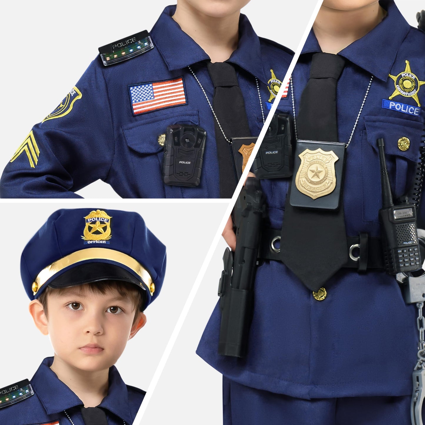 Spooktacular Creations Halloween Police Costume For Kids, Dark Blue Police Officer Costume For Boys, Toddler Cosplay Roleplay Themed Party (3T (3-4 Yrs))