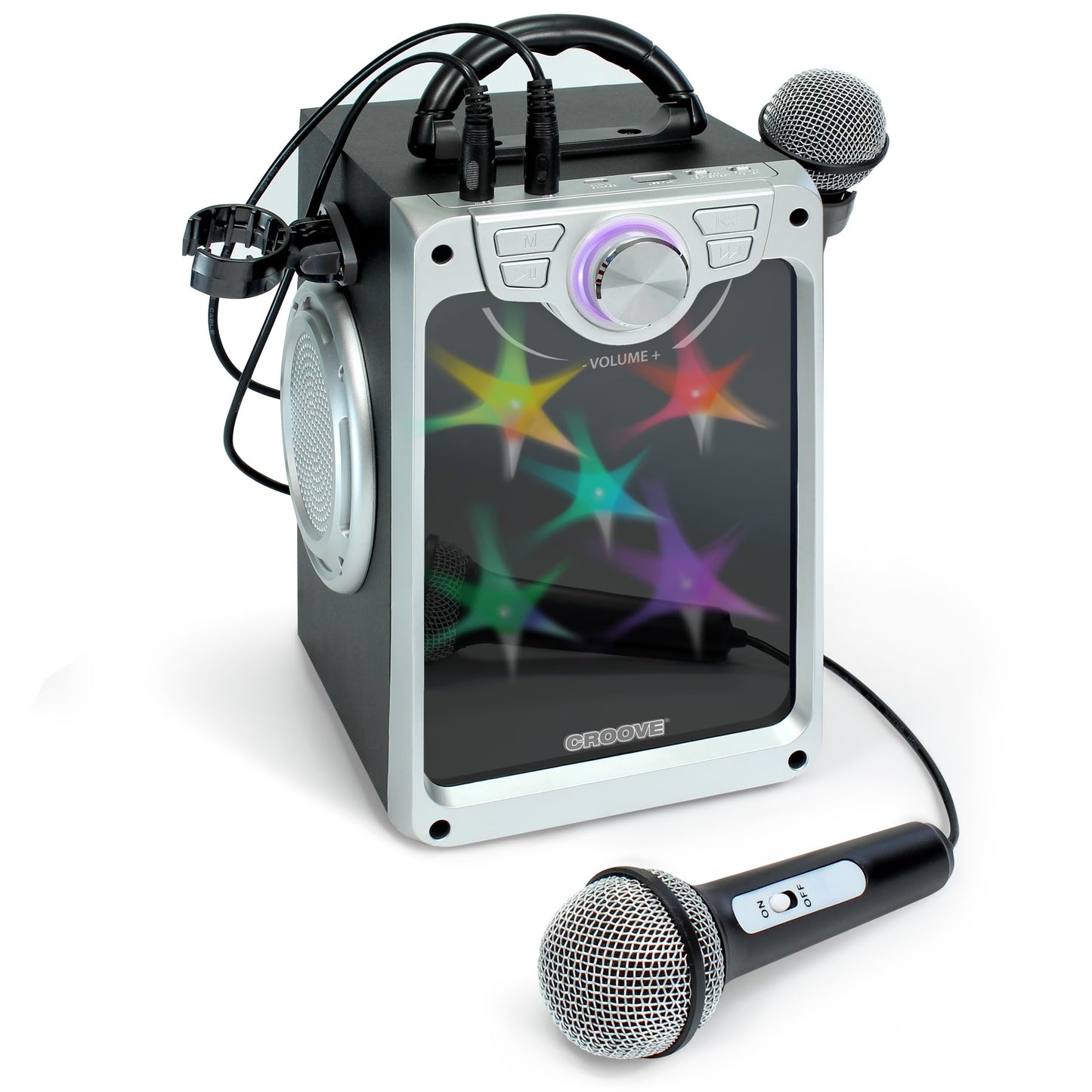 Croove Rechargeable Karaoke Machine For Kids - Incl. 2 Microphones with Flashing Disco Lights, Bluetooth, AUX & USB Ports Singin
