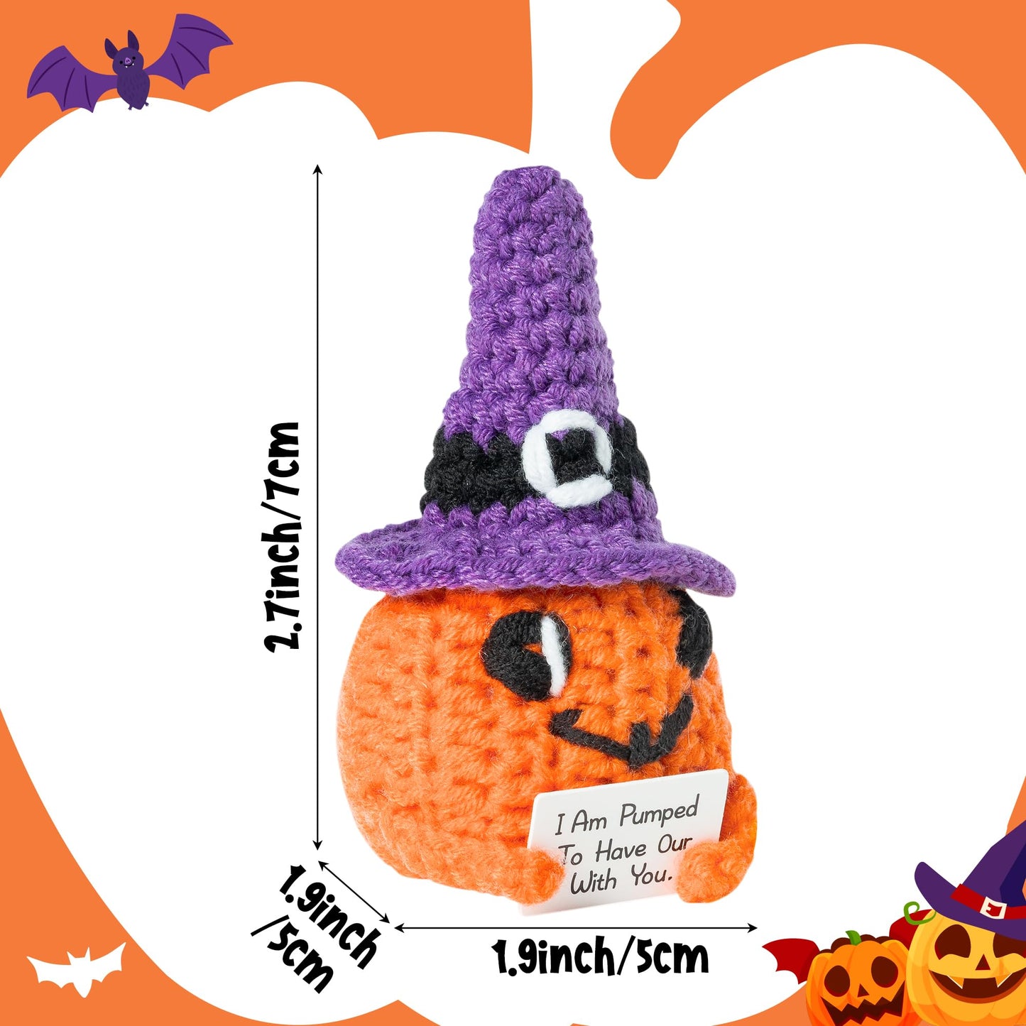 Djianrang Halloween Pumpkin Handmade Positive Crochet With Inspirational Card Emotional Support Wool Ornament Mini Positive Knit