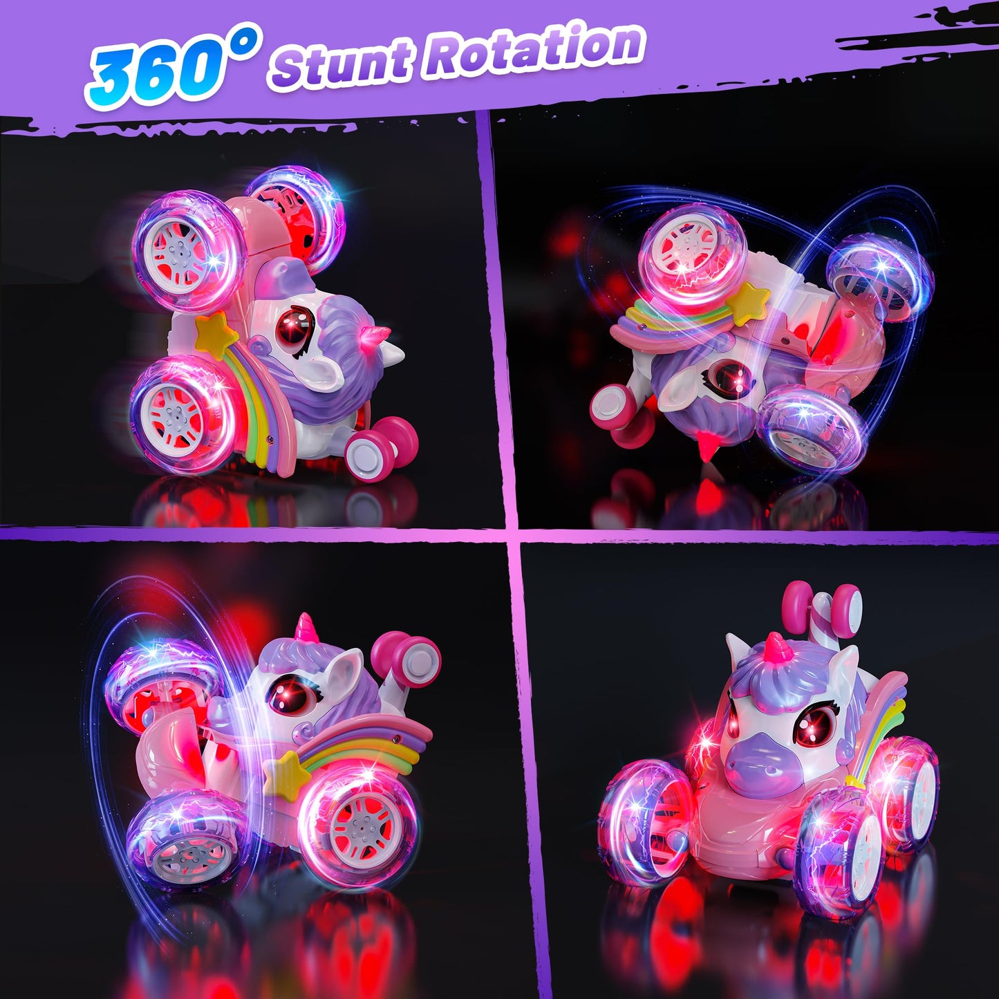 Carsky Unicorn Remote Control Car For Girls,360Stunt Rc Cars Rotation 4Wd Remote Cars With Led Lights,Fun Indoor Outdoor Toys Fo