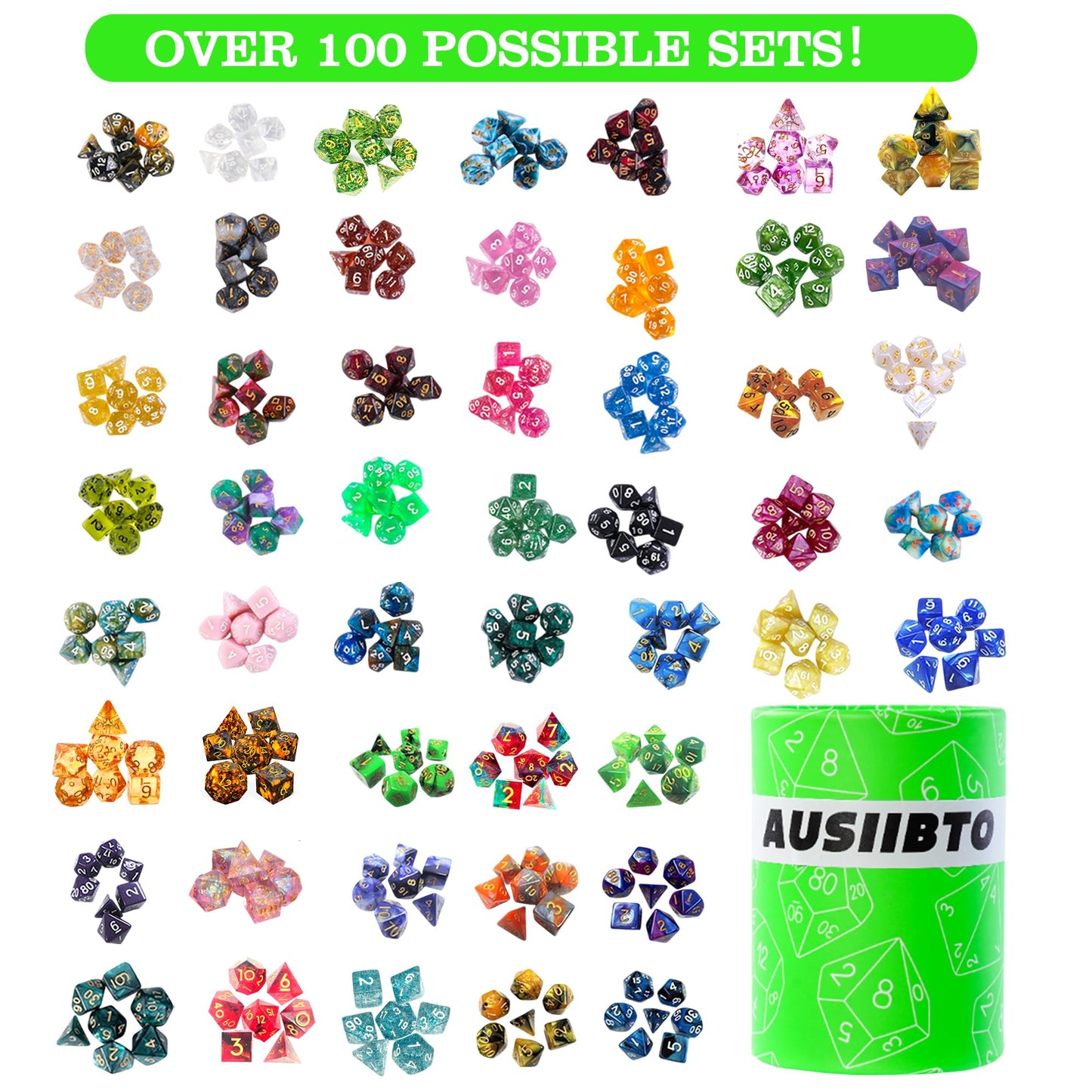 Ausiibto Mystery Dice, Dnd Dice Set Of 7 Random Polyhedral, Suitable For D&D Role Playing Table Games - Green