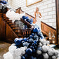 Haolongfa Navy Blue And Silver Balloons,12 Inch 60Pcs Navy Blue Balloons With Silver Confetti Balloons,Pearl White Latex Balloon