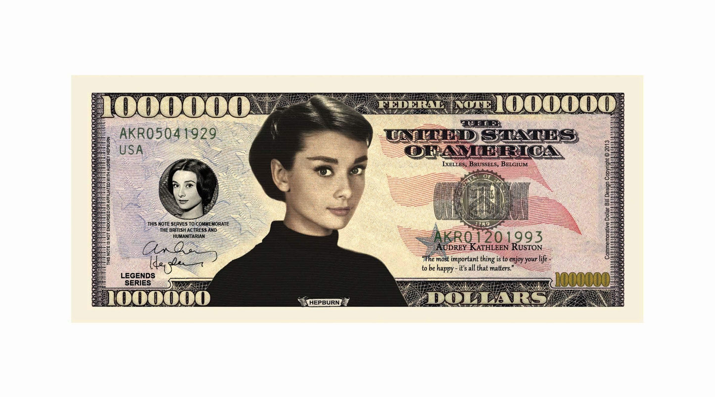 American Art Classics Audrey Hepburn Collectible Million Dollar Bill - Novelty Paper Money, Varies Color, Model NM414-1