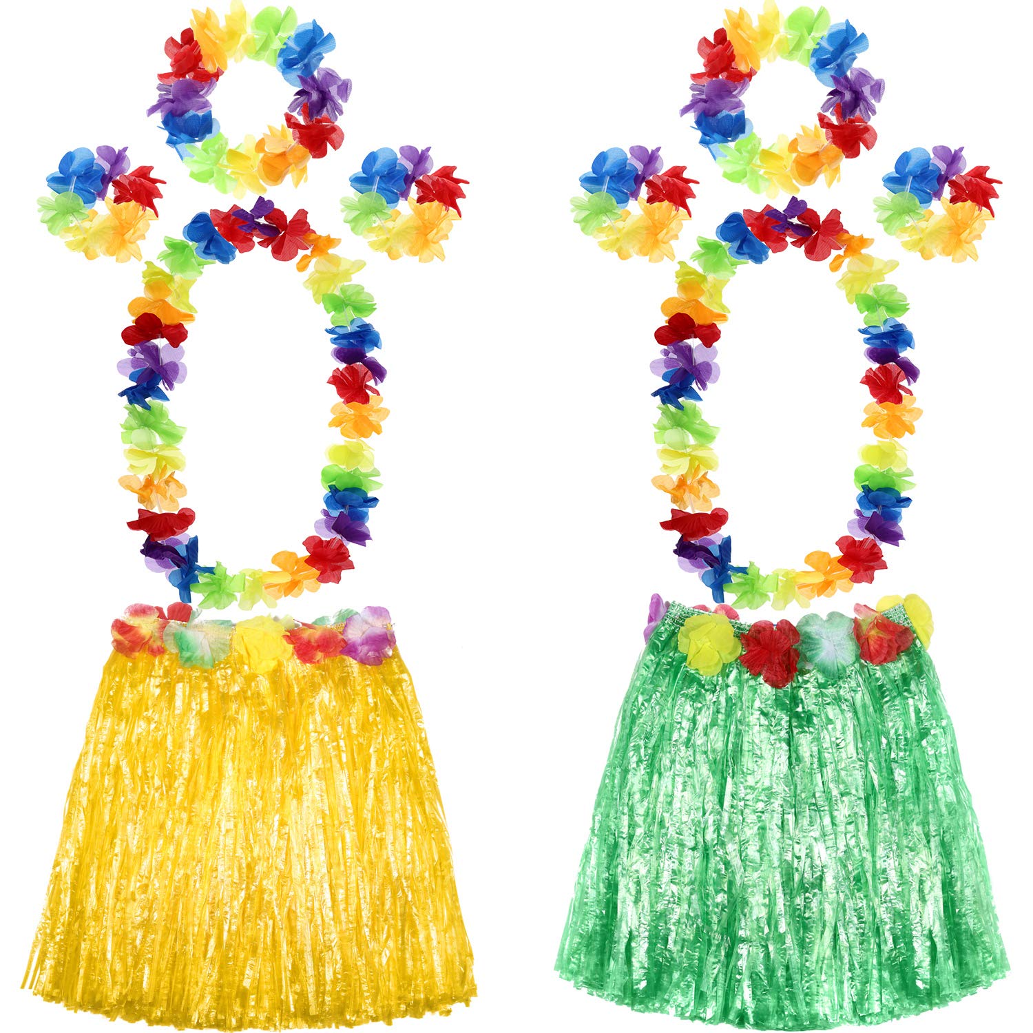 Shappy 2 Sets Hawaiian Costume for Women Luau Party Outfits Luau Grass Skirt Headbands Set Tropical Beach Hula Skirt (Straw Colo